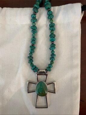 NWT Paige Wallace Turquoise Cross Pendant Necklace - Turquoise Bead